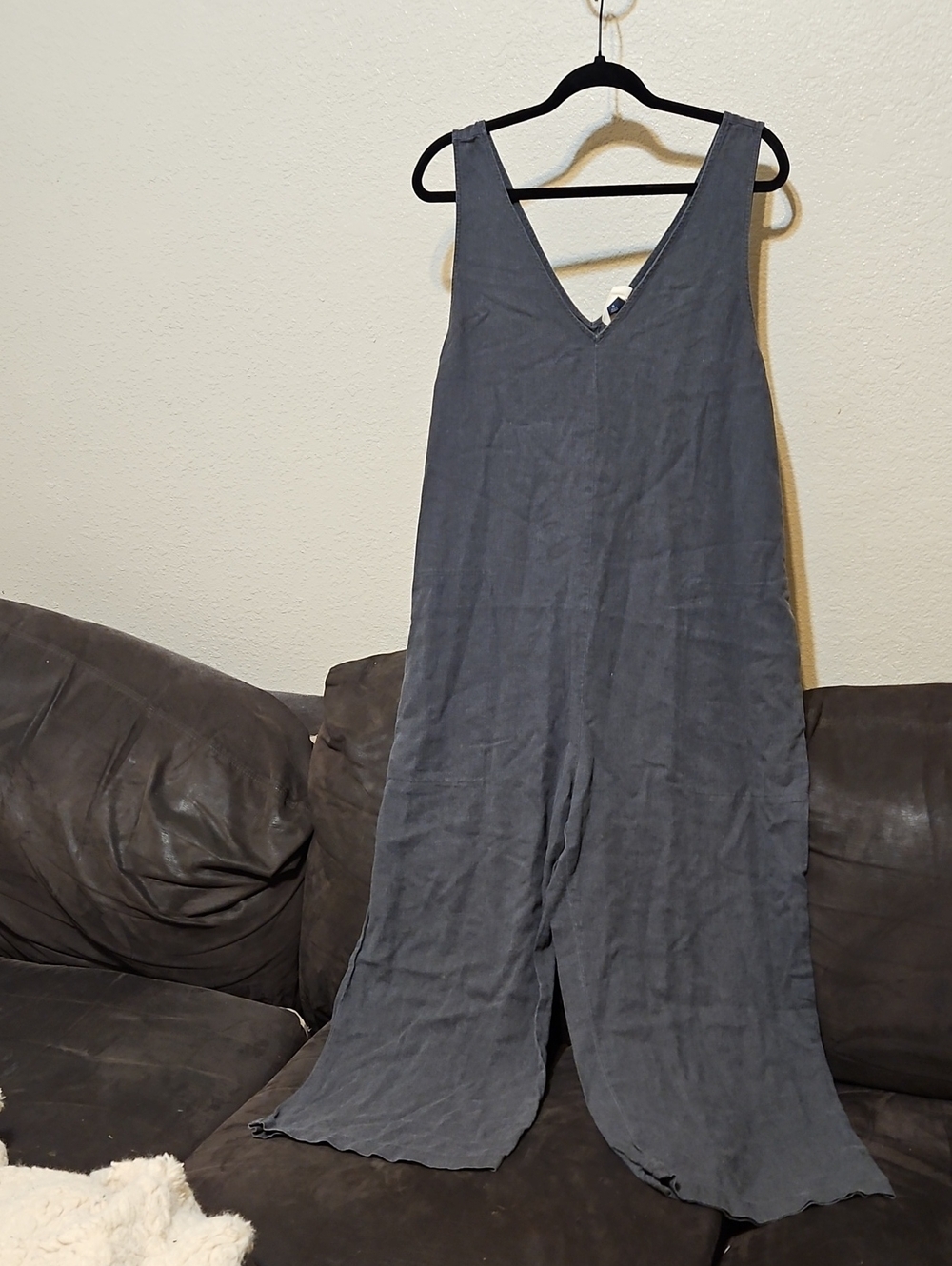 Universal Thread Linen Blend Slate Gray V-Neck Wide-Leg Jumpsuit